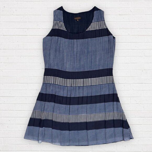 ADOLFO DOMINGUEZ Spain Blue Multi Stripe Plaid Mini Pleat Sleeveless Dress 38/6 - Picture 1 of 8